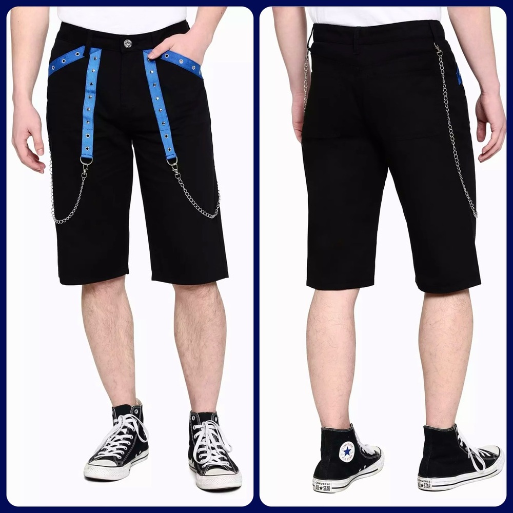 Hot Topic Men’s Black & Blue Moto Gothic Grunge Shorts